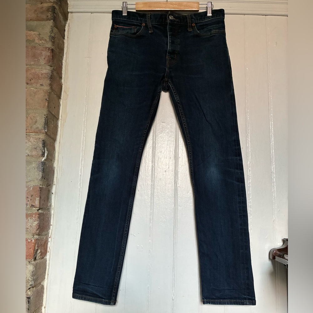 Men's Goodfellow & Co. Skinny Button-Fly Dark Blue Wash Jeans, Premium Denim, 32